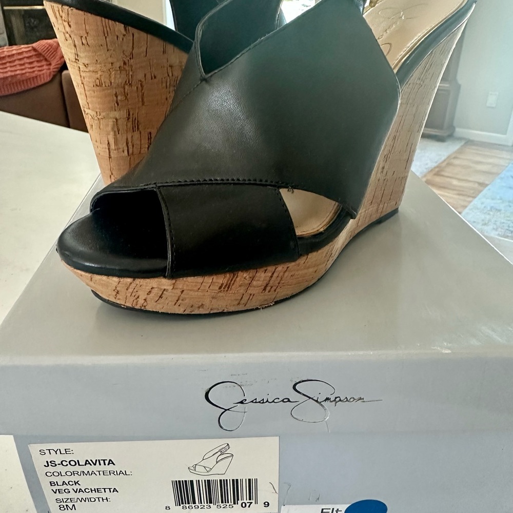 Jessica Simpson Black Cork Wedges